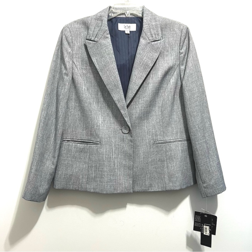 NWT Le Suit Women’s Gray Sharp Shoulder Business Professional Blazer